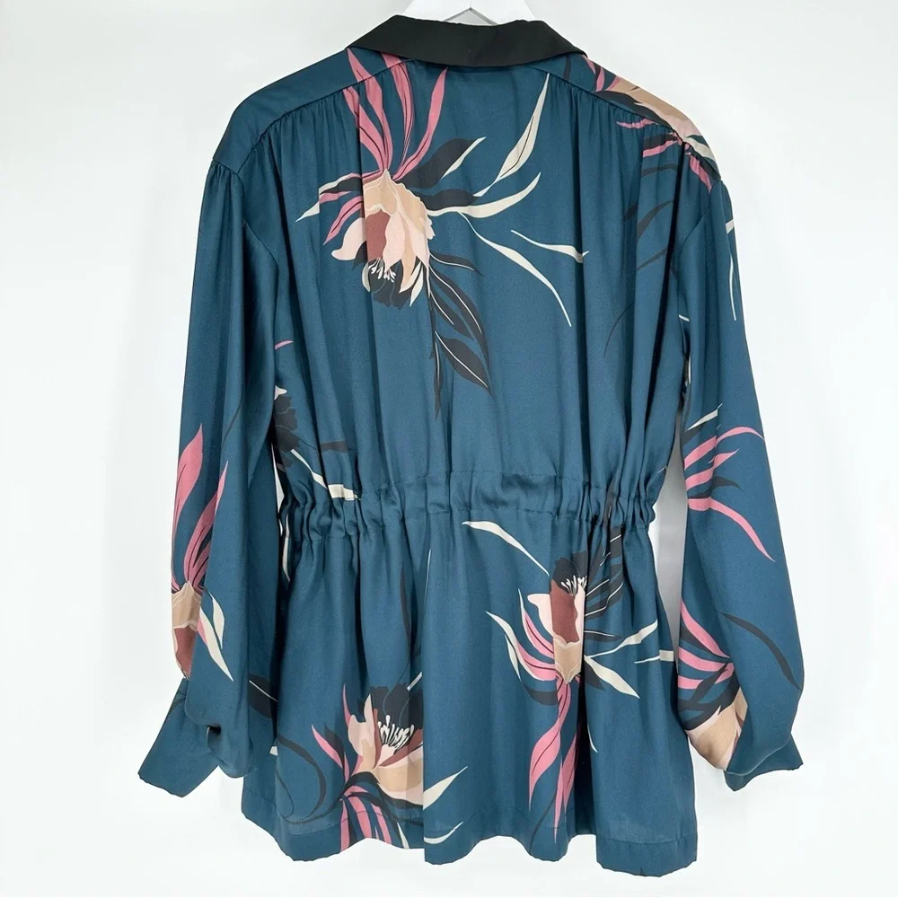 Zara Floral Matching Set Blazer Kimono Jacket Palazzo Wide Leg Pants